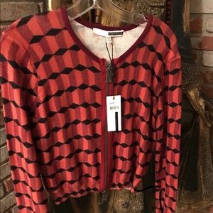 Tracy Reese Big Zip Cardigan Brick Cubist Large